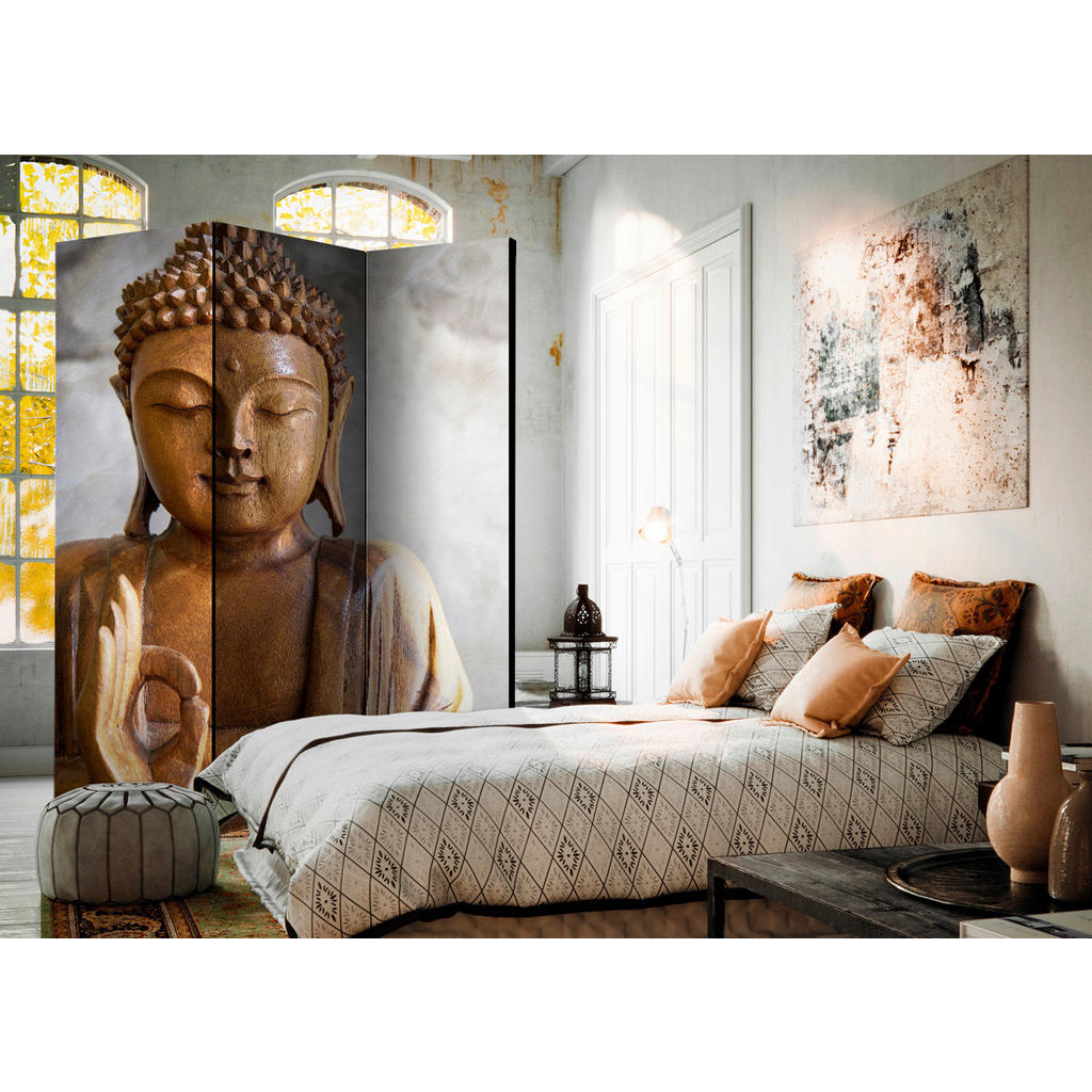 Thumbnail - artgeist Paravent, Hellgrau, Beige, Holz, Textil, Kiefer, massiv, orientalisch, 135x172x3 cm, Motiv auf Vorderseite, Woh...