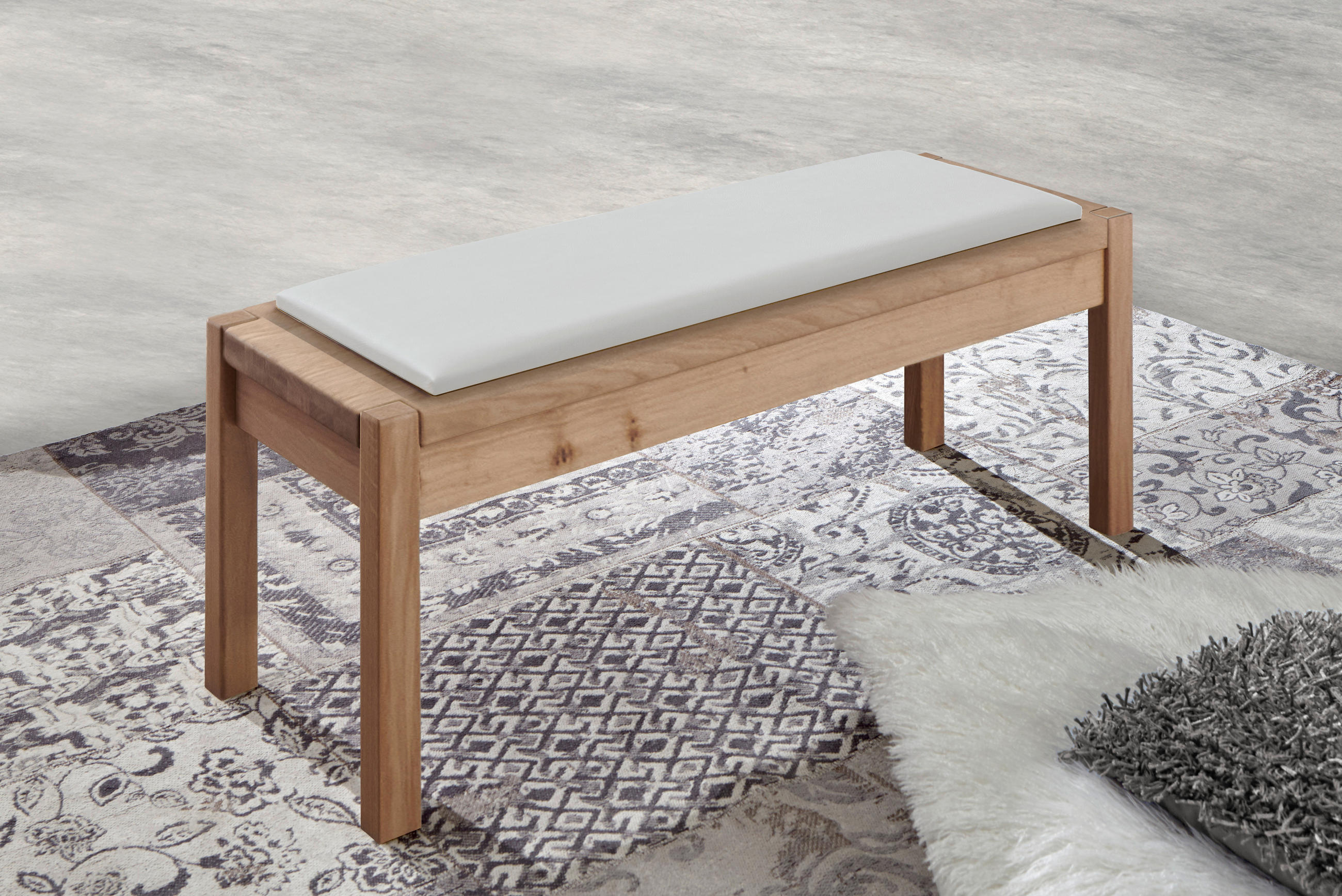 BETTBANK Lederlook Eiche Eiche Bianco, Champagner  - Eiche Bianco/Champagner, Design, Holz/Textil (120/46,3/40cm) - Venda