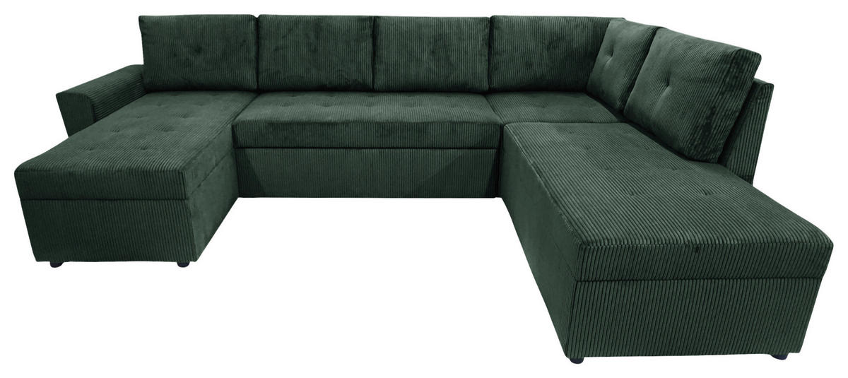 WOHNLANDSCHAFT TERMOLI Dunkelgrün Cord  - Dunkelgrün/Schwarz, Design, Kunststoff/Textil (155/297/212cm) - MID.YOU