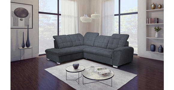 ECKSOFA Anthrazit Chenille  inkl. Bettkasten, Schlaffunktion, Rücken echt, Kopfteilverstellung, Liegefläche im Originalstoff  - Chromfarben/Anthrazit, KONVENTIONELL, Kunststoff/Textil (205/260cm) - Carryhome