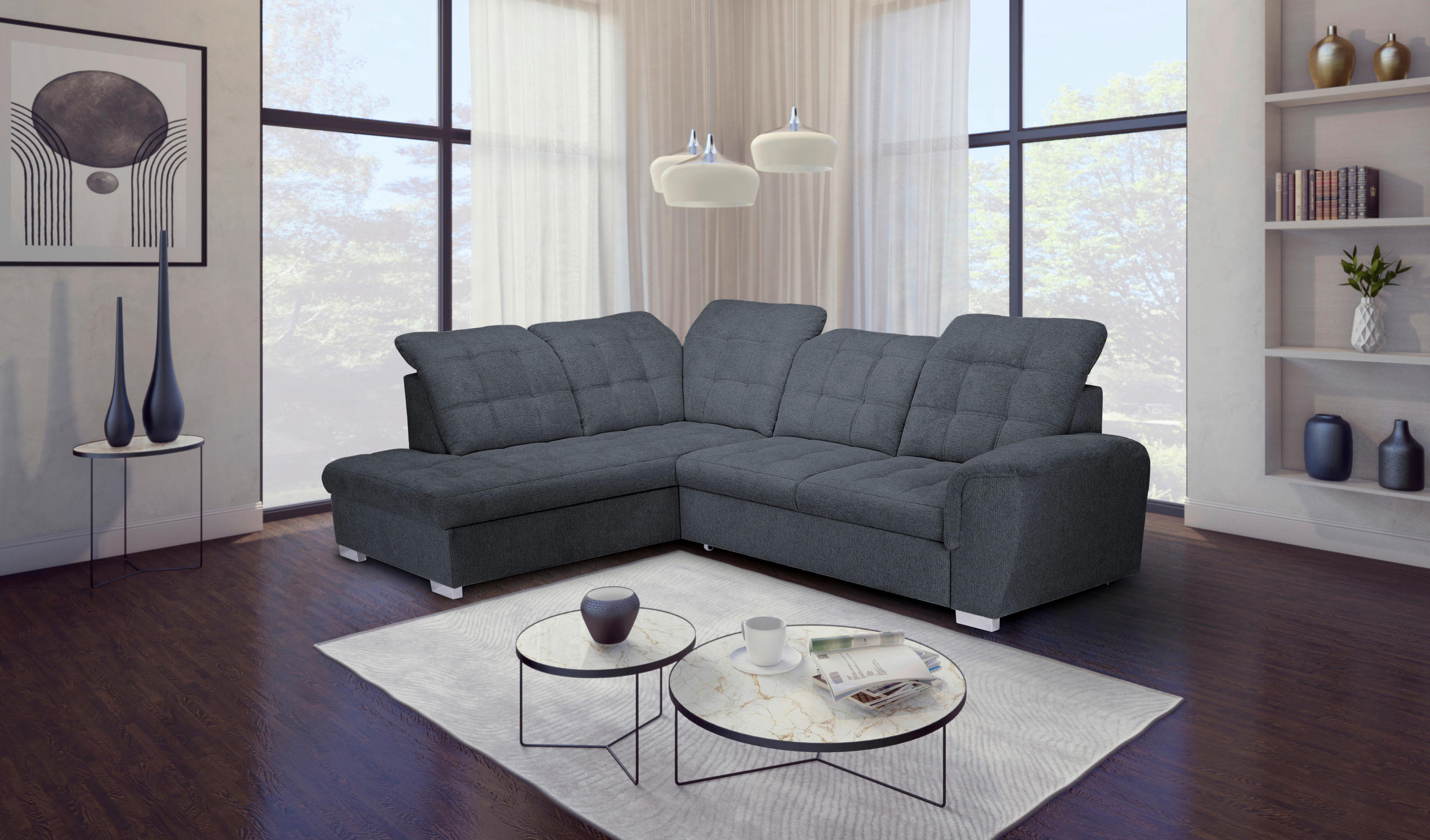 ECKSOFA Anthrazit Chenille  - Chromfarben/Anthrazit, KONVENTIONELL, Kunststoff/Textil (205/260cm) - Carryhome