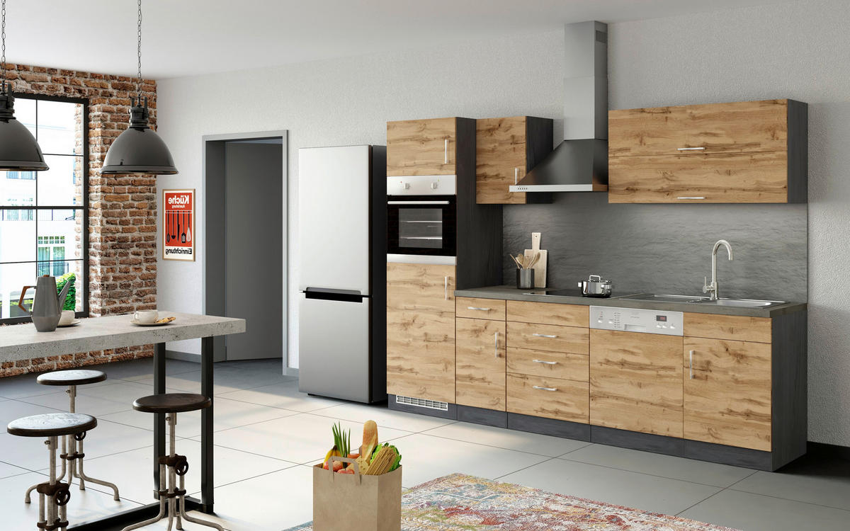 KÜCHENBLOCK 270 cm   in Graphitfarben, Schieferfarben, Eiche Wotan  - Chromfarben/Schieferfarben, MODERN, Holzwerkstoff/Metall (270cm) - Held