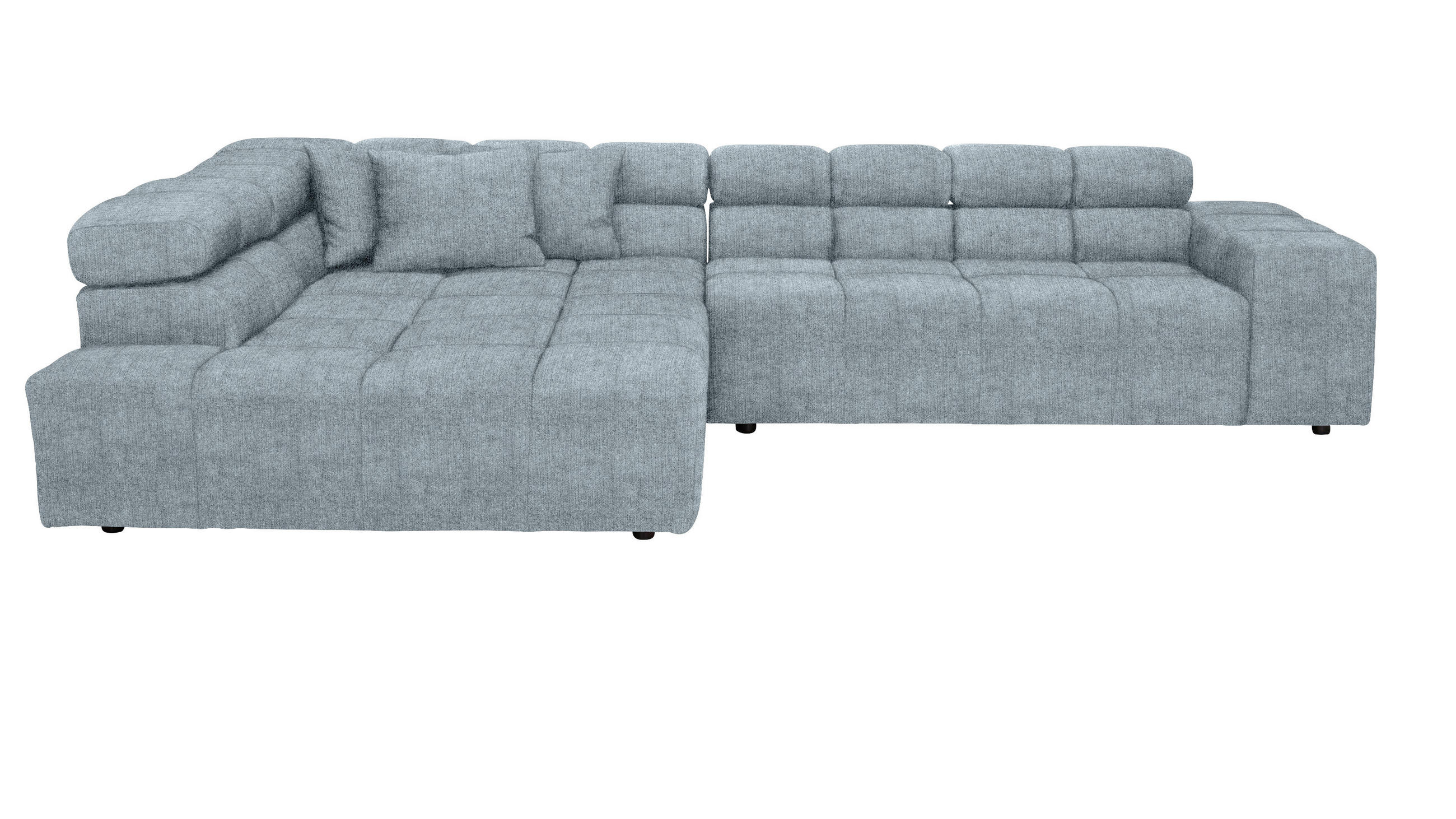 ECKSOFA Hellblau Velours Zierkissen, Rücken echt, Kopfteilverstellung  - Schwarz/Grau, Design, Kunststoff/Textil (213/317cm) - Hom`in