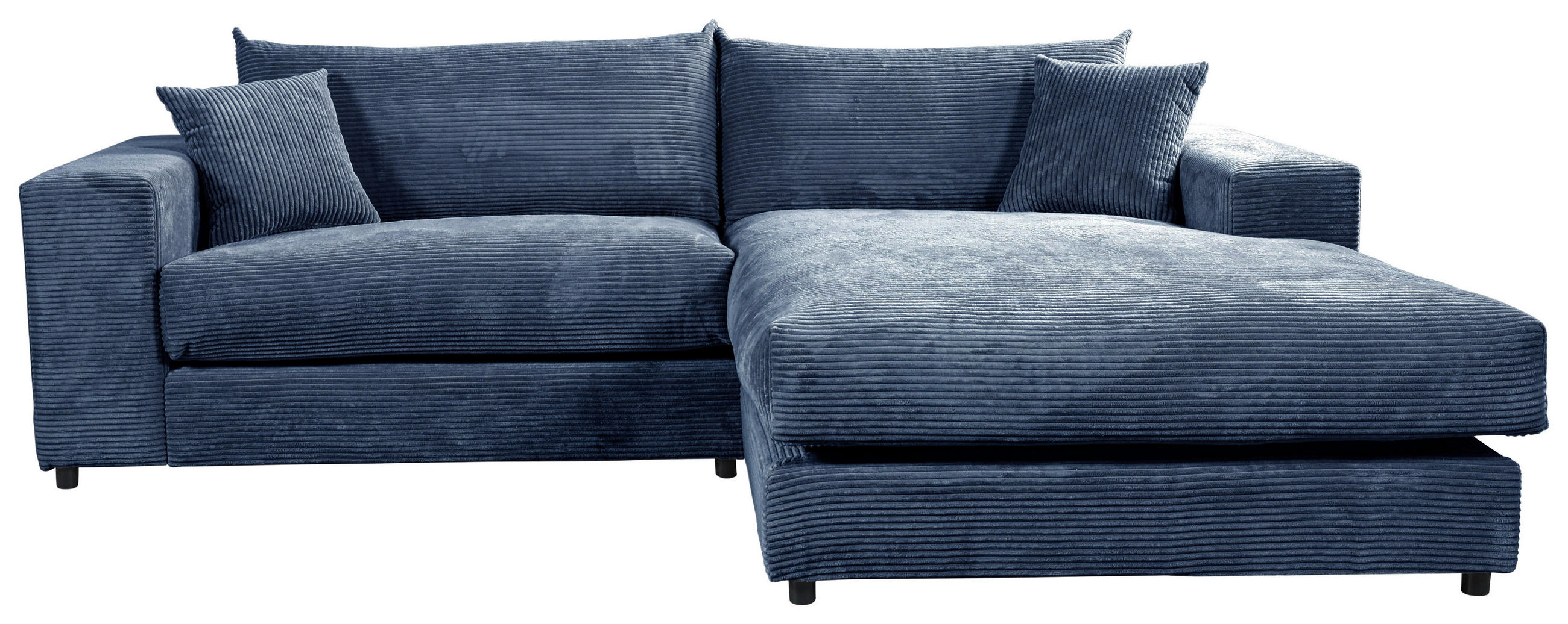 ECKSOFA FUNNY S Blau Cord, Velours  - Blau/Schwarz, Basics, Kunststoff/Textil (265/180cm) - Livetastic