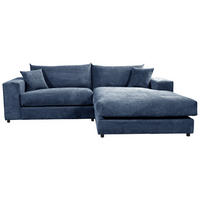 ECKSOFA in Cord, Velours Blau  265/180 cm  - Blau/Schwarz, Basics, Kunststoff/Textil (265/180cm) - Livetastic