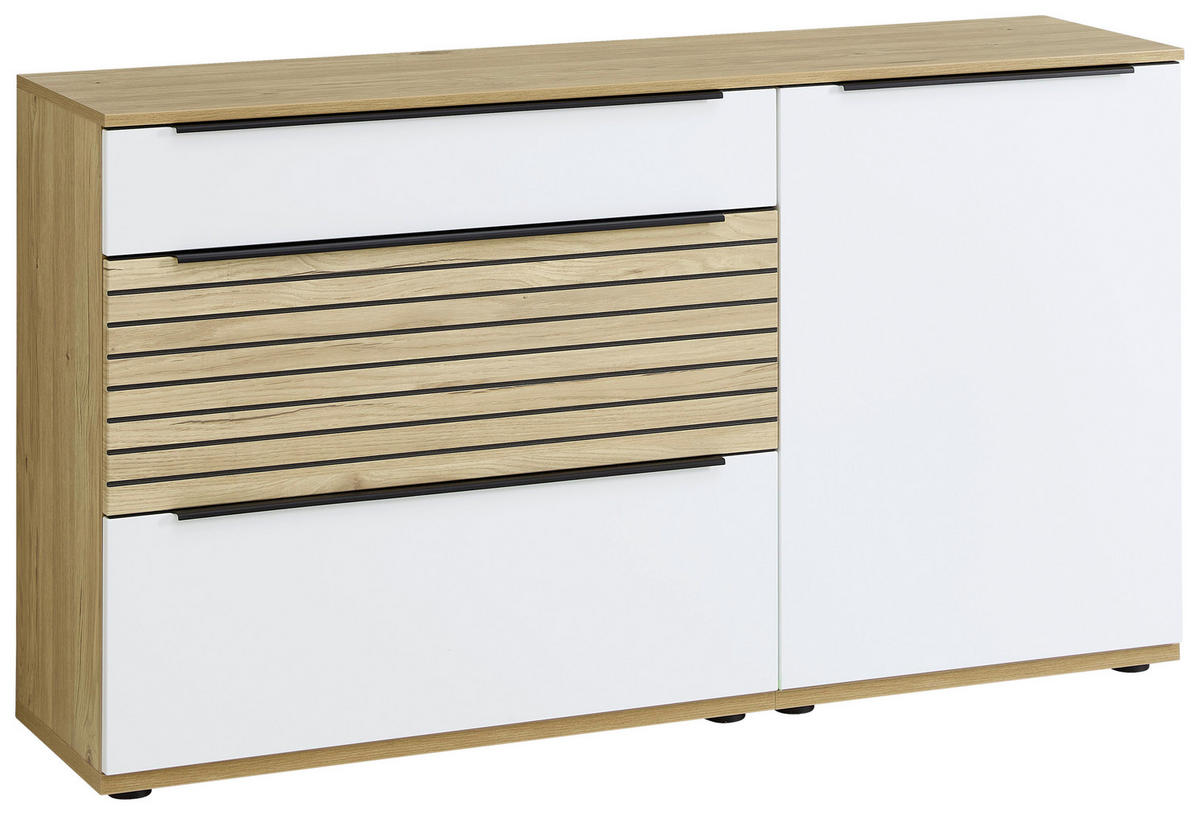 SIDEBOARD Weiß, Eichefarben  150/85/40 cm  - Eichefarben/Schwarz, KONVENTIONELL, Holzwerkstoff/Kunststoff (150/85/40cm) - Venda
