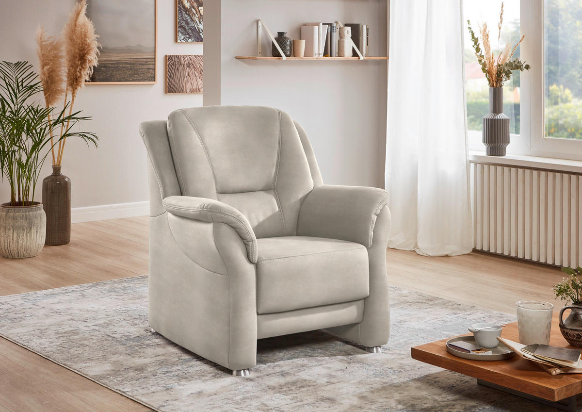 SESSEL in Mikrofaser Creme  - Beige/Creme, Konventionell, Textil/Metall (90/100/92cm) - Beldomo Comfort