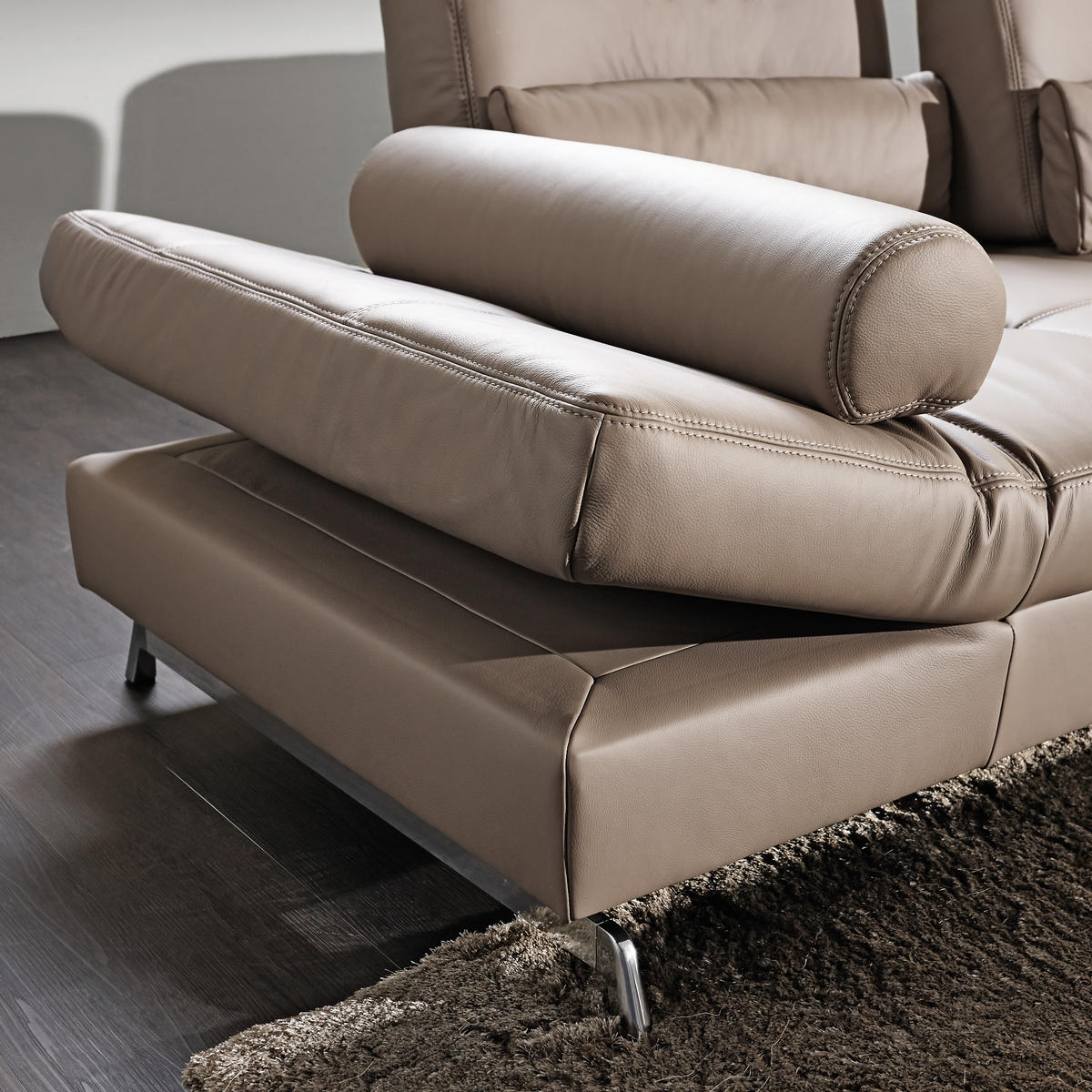ECKSOFA in Echtleder Braun  299/250 cm  - Alufarben/Braun, Design, Leder/Metall (299/250cm) - Joop!