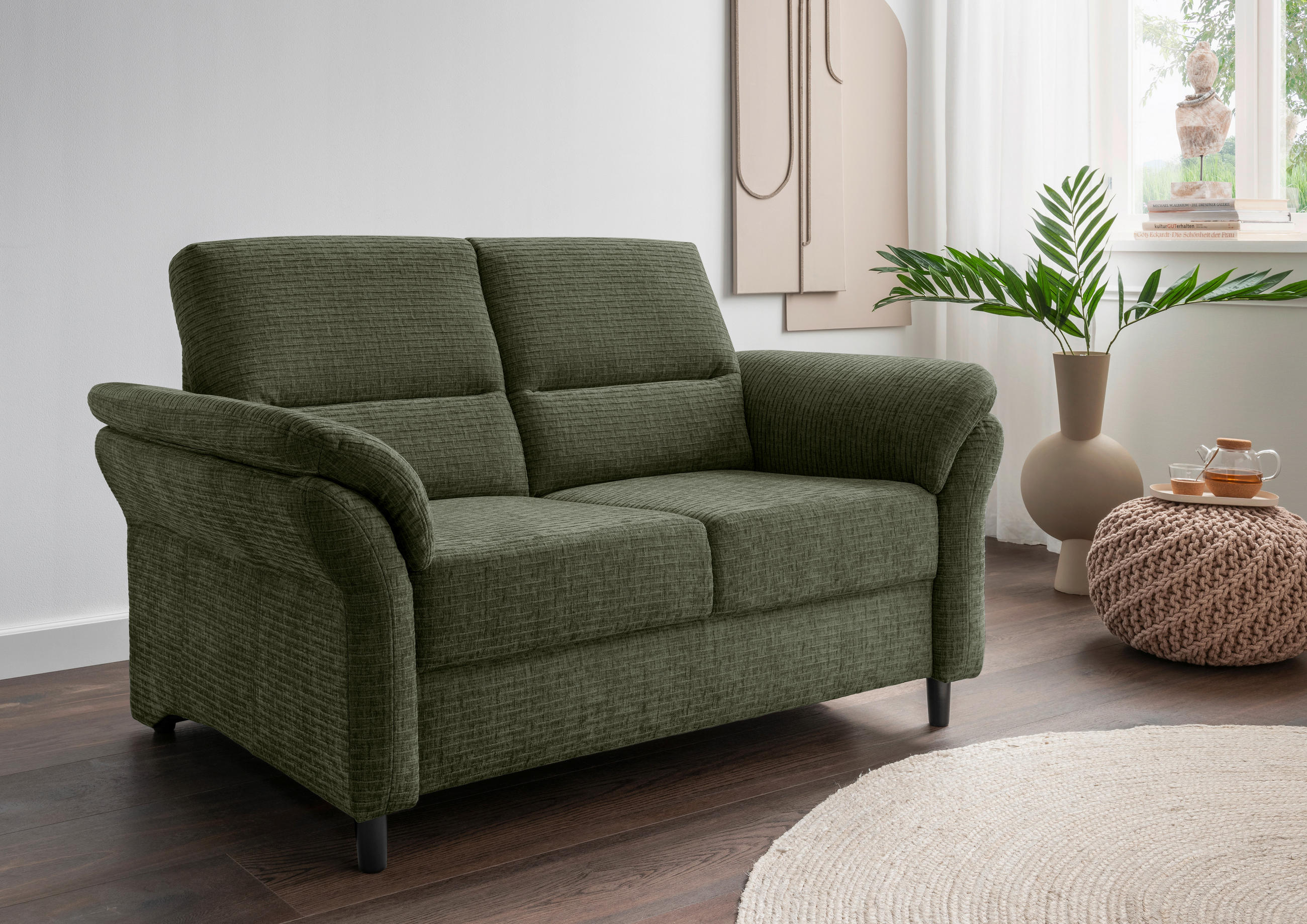 2-SITZER-SOFA Mikrofaser Olivgrün  - Schwarz/Olivgrün, MODERN, Holz/Textil (147/90/89cm) - Livetastic
