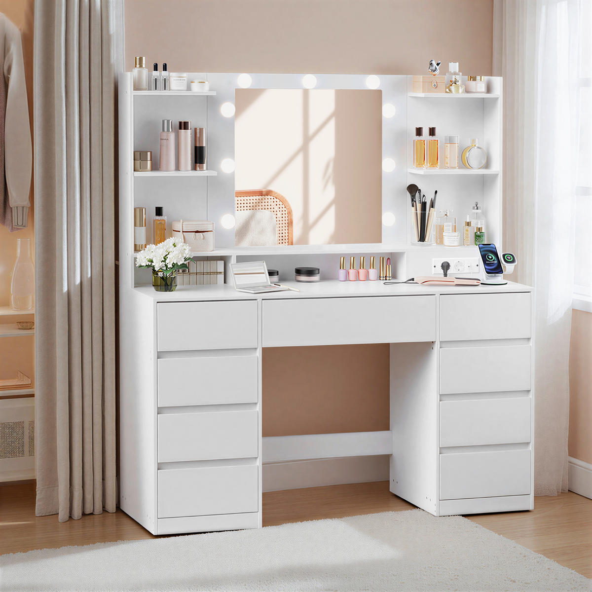 SCHMINKTISCH 107/40/144 cm, Weiß  - Weiß, KONVENTIONELL, Glas/Holzwerkstoff (107/40/144cm) - Boxxx