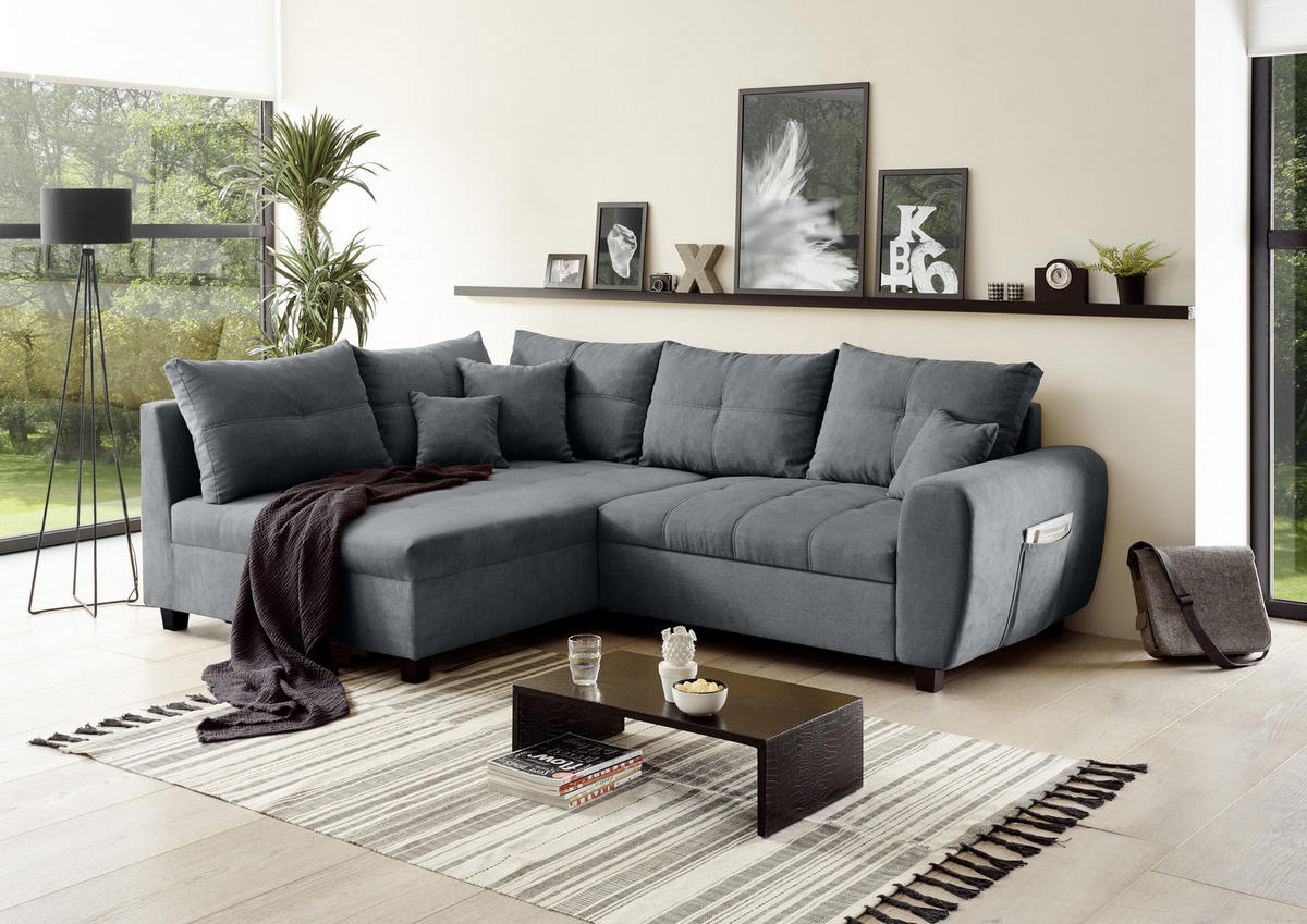 ECKSOFA in Mikrovelours Anthrazit  - Anthrazit, Basics, Holzwerkstoff/Textil (176/248cm) - MID.YOU