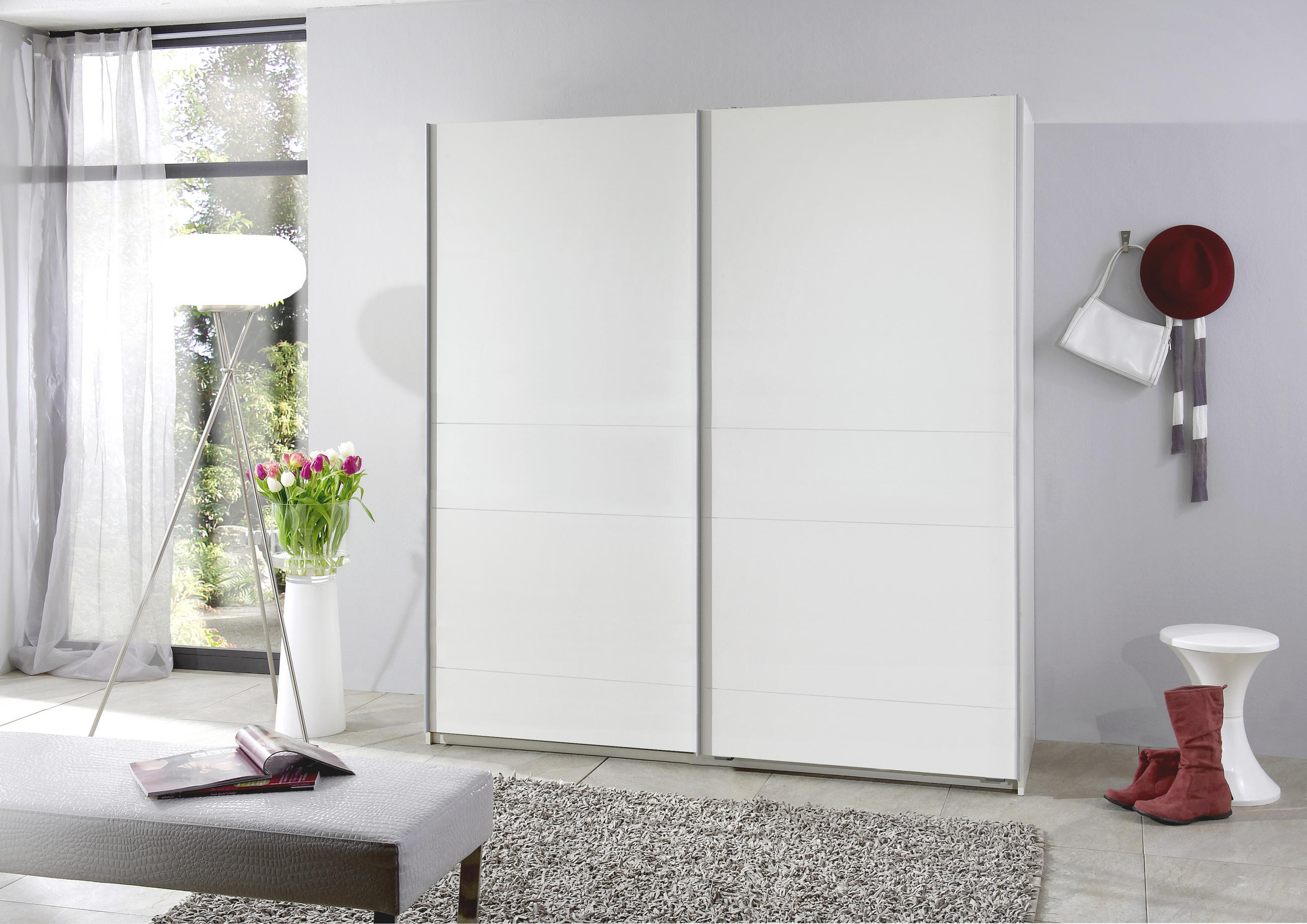 GARDEROB MED SKJUTDÖRRAR 135/198/64 cm 2-dörrar - vit/silver, Design, metall/trämaterial (135/198/64cm) - MID.YOU