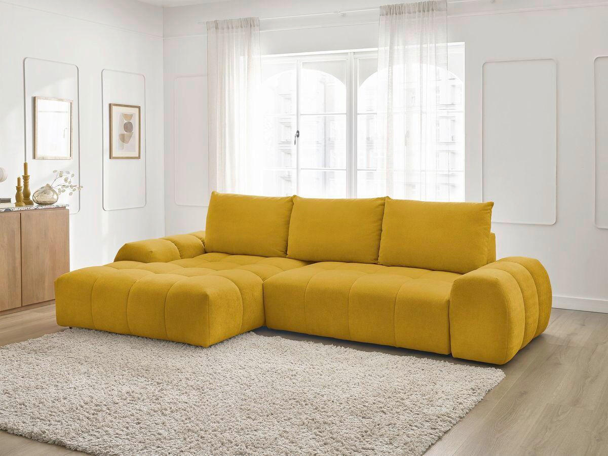 ECKSCHLAFSOFA EVEREST  mit Rücken echt, Armteil links, Armteil rechts Struktur Gelb  - Gelb/Schwarz, MODERN, Kunststoff/Textil (180/318cm) - Livetastic
