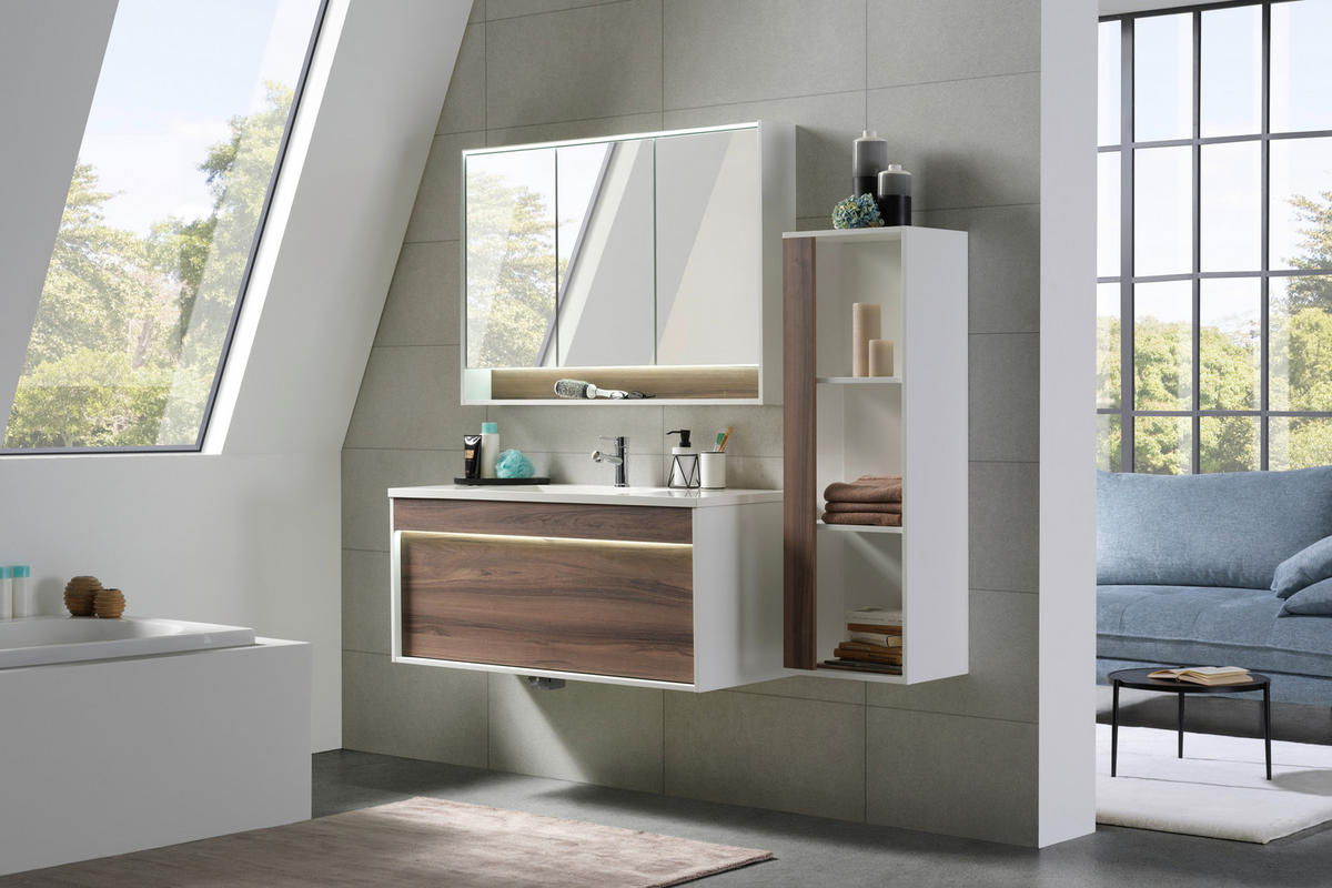 BADEZIMMER  in 120 cm  - Nussbaumfarben/Weiß, KONVENTIONELL, Glas/Holzwerkstoff (120cm) - Voleo