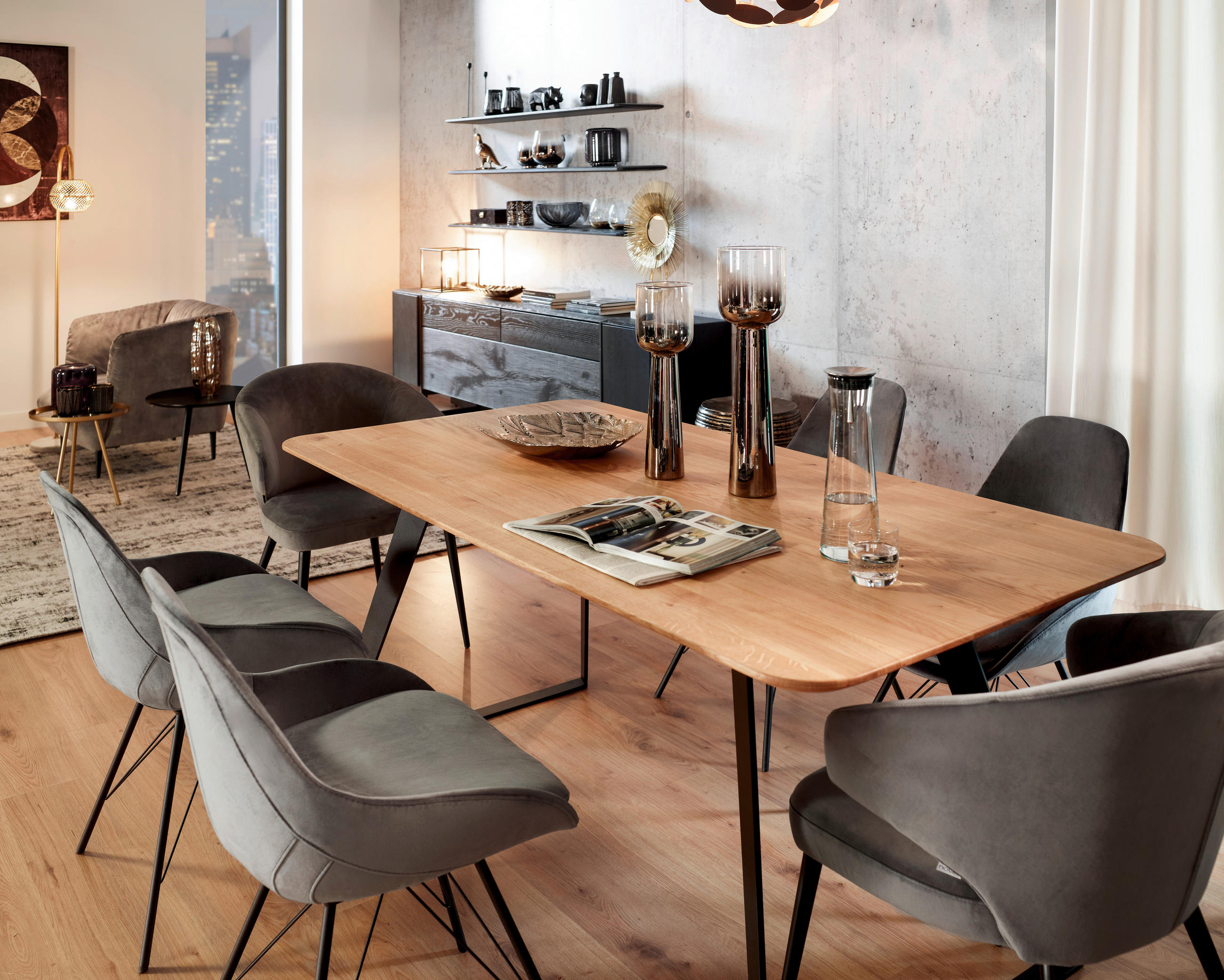 ESSTISCH Wildeiche massiv rechteckig Schwarz, Eichefarben - Eichefarben/Schwarz, Design, Holz/Metall (140/90/76cm) - Voleo
