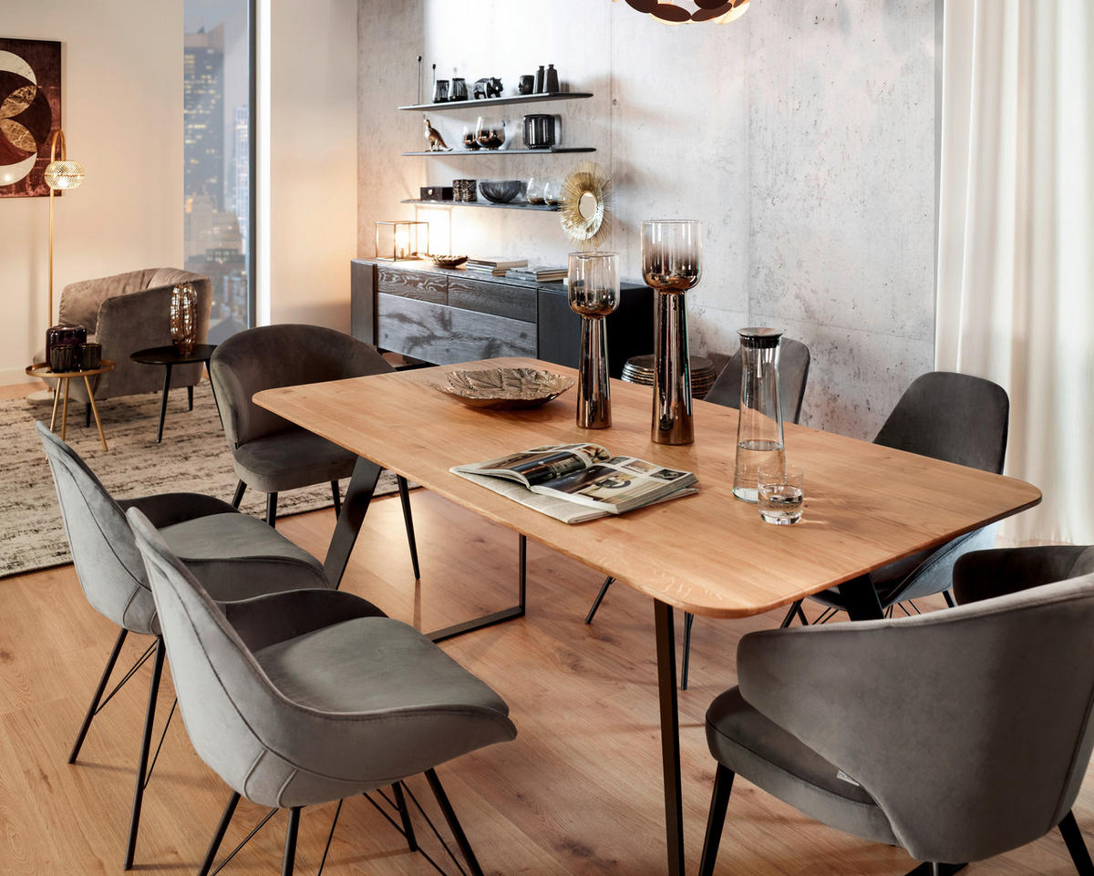 ESSTISCH Wildeiche massiv rechteckig Schwarz, Eichefarben  - Eichefarben/Schwarz, Design, Holz/Metall (140/90/76cm) - Voleo