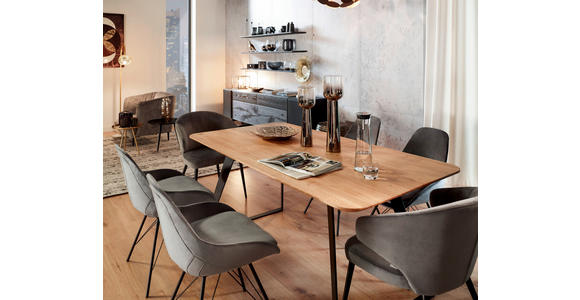 ESSTISCH Wildeiche massiv rechteckig Schwarz, Eichefarben - Eichefarben/Schwarz, Design, Holz/Metall (180/90/76cm) - Voleo