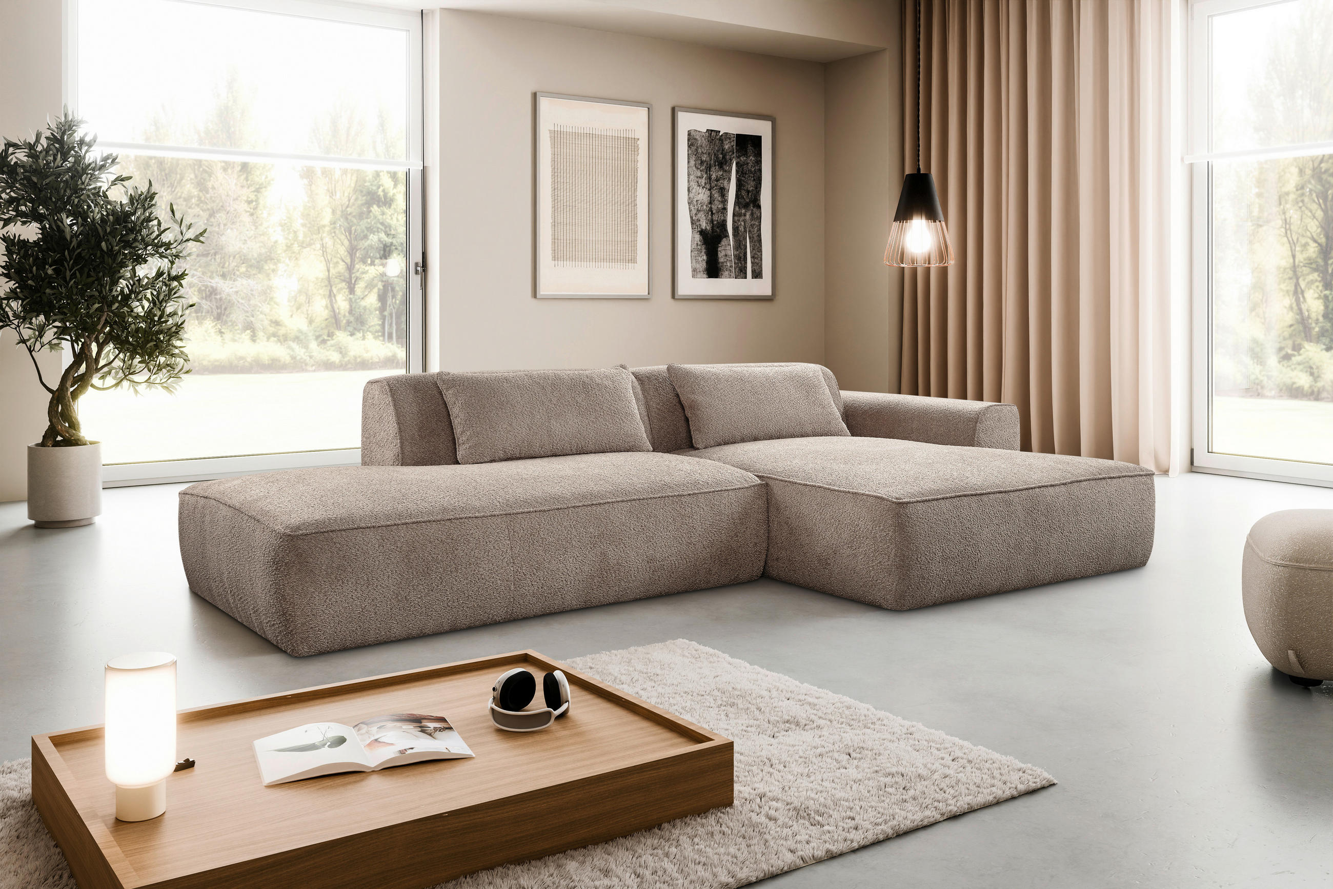 ROHOVÁ SEDAČKA, plast, textil, kompozitní dřevo, šedohnědá - černá/šedohnědá, Konvenční, kompozitní dřevo/textil (294/165cm) - Livetastic
