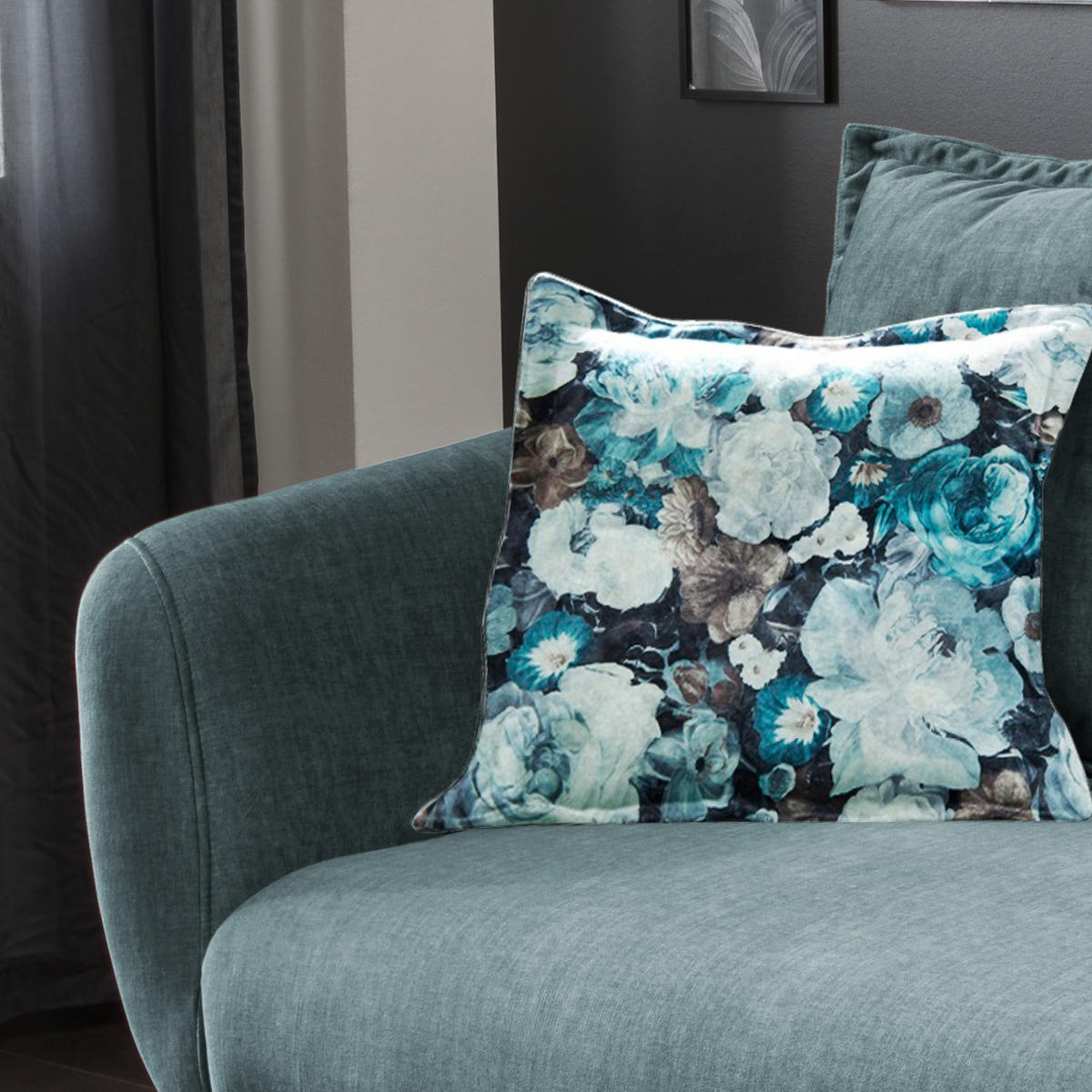 3-SITZER-SOFA in Velours Blau, Multicolor  - Blau/Buchefarben, Modern, Holz/Textil (236/94/103cm) - Livetastic
