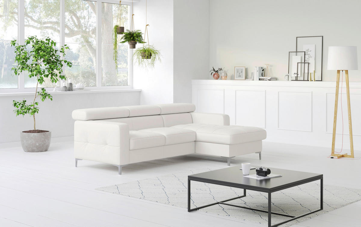 ECKSOFA in Echtleder Weiß  227/168 cm  - Chromfarben/Weiß, Design, Leder/Metall (227/168cm) - Livetastic