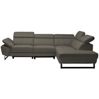 ECKSOFA in Echtleder Graubraun  - Graubraun/Schwarz, Design, Leder/Metall (281/225cm) - Celina Home