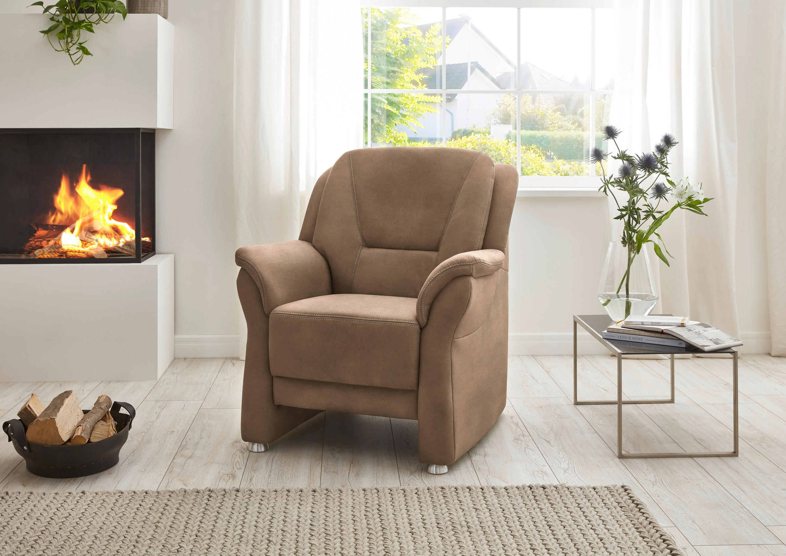 SESSEL in Mikrofaser Beige  - Beige/Alufarben, Konventionell, Textil/Metall (90/100/89cm) - Beldomo Comfort