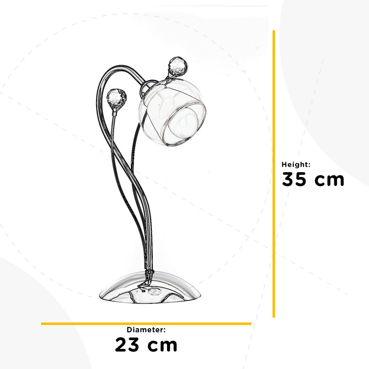 TISCHLEUCHTE 23/35 cm   - Chromfarben, KONVENTIONELL, Glas/Metall (23/35cm)