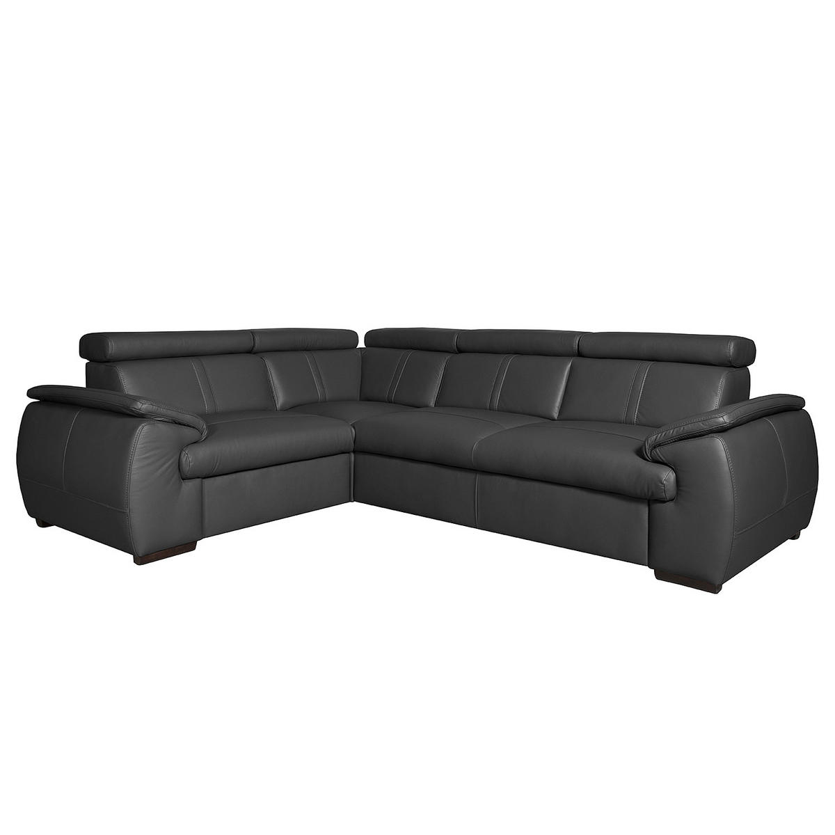 ECKSOFA  in Echtleder Schwarz  193/265 cm  - Wengefarben/Schwarz, Design, Leder/Holz (193/265cm) - Livetastic