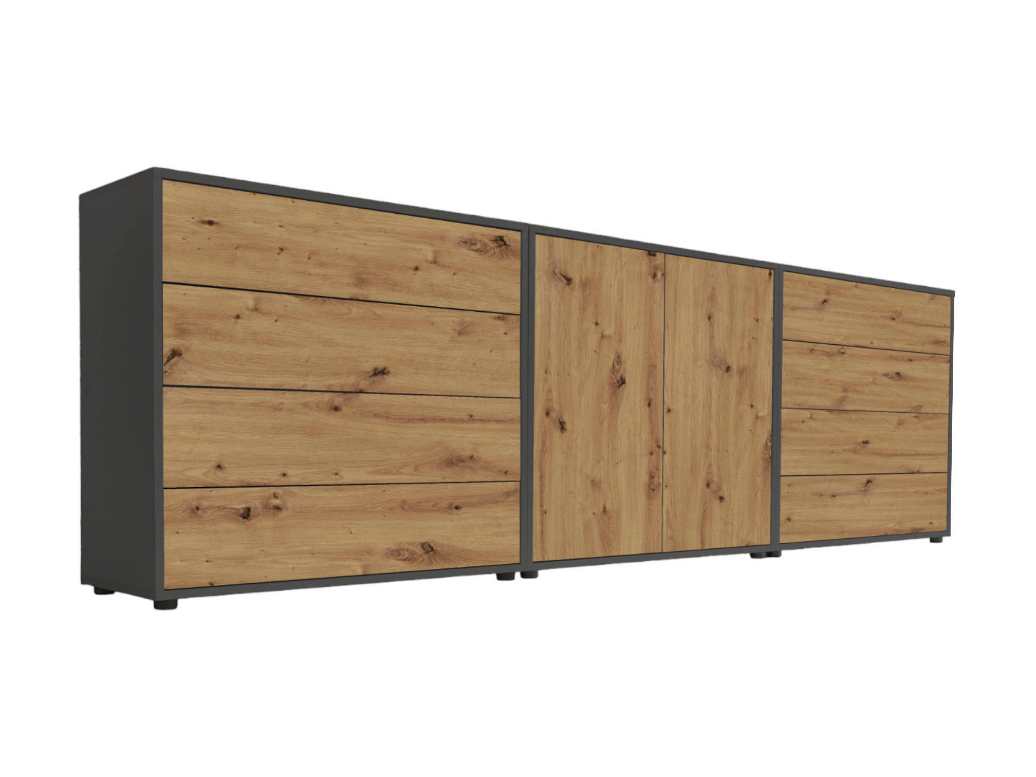 Mid.you Sideboard Mailand Set 4 Anthrazit, Eiche Artisan 237x73x33 cm