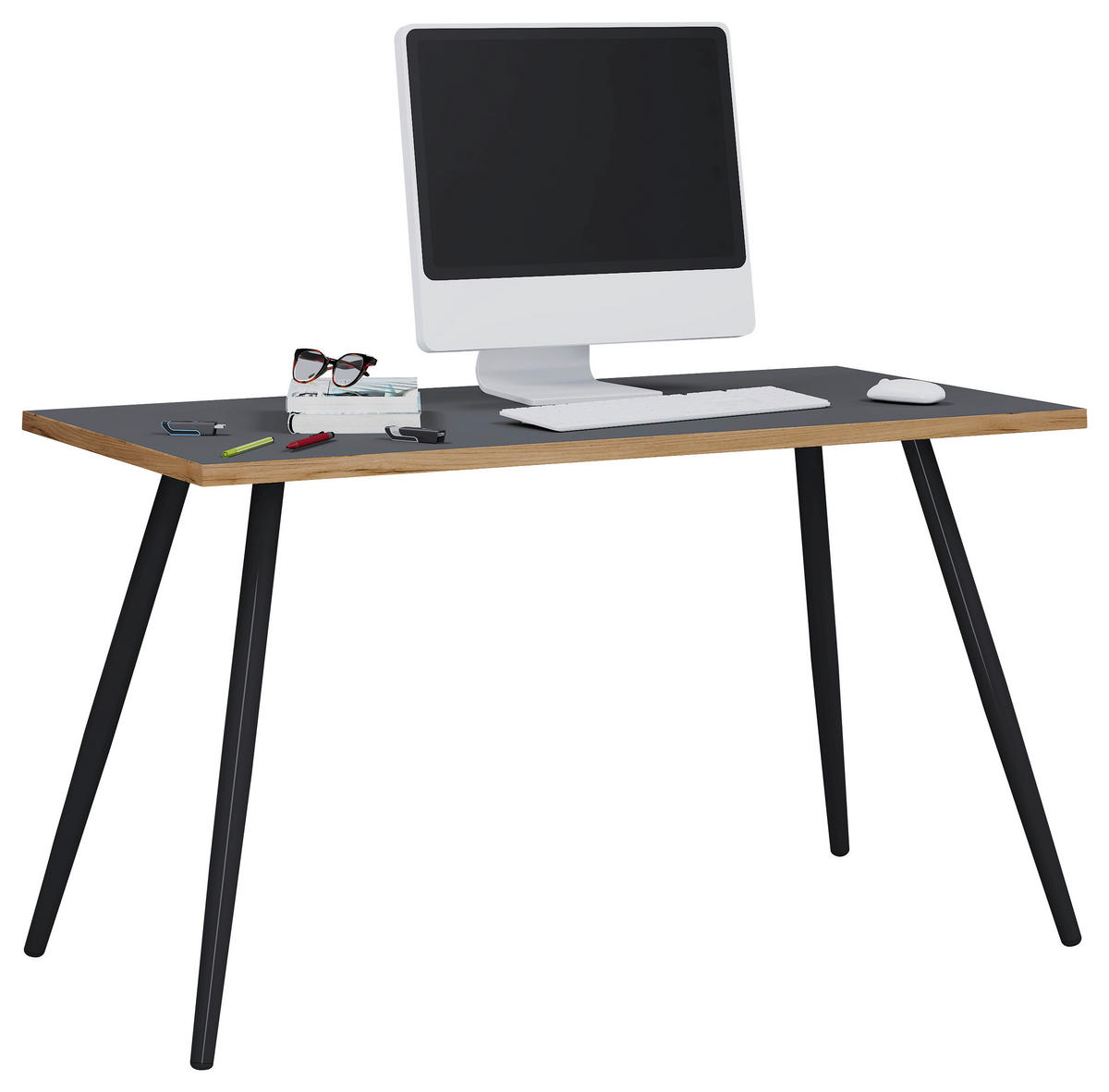 ÍRÓASZTAL  - fekete/méztölgy színű, Design, faalapú anyag/fém (138/80/70cm) - P & B