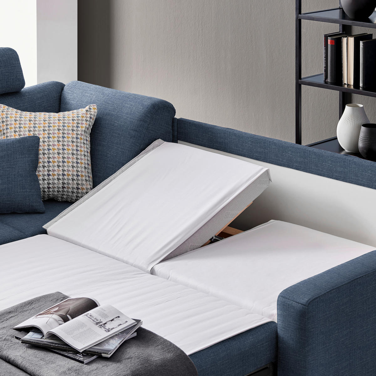 ECKSOFA in Chenille Blau  208/227 cm  - Blau/Alufarben, KONVENTIONELL, Textil/Metall (208/227cm) - Sedda