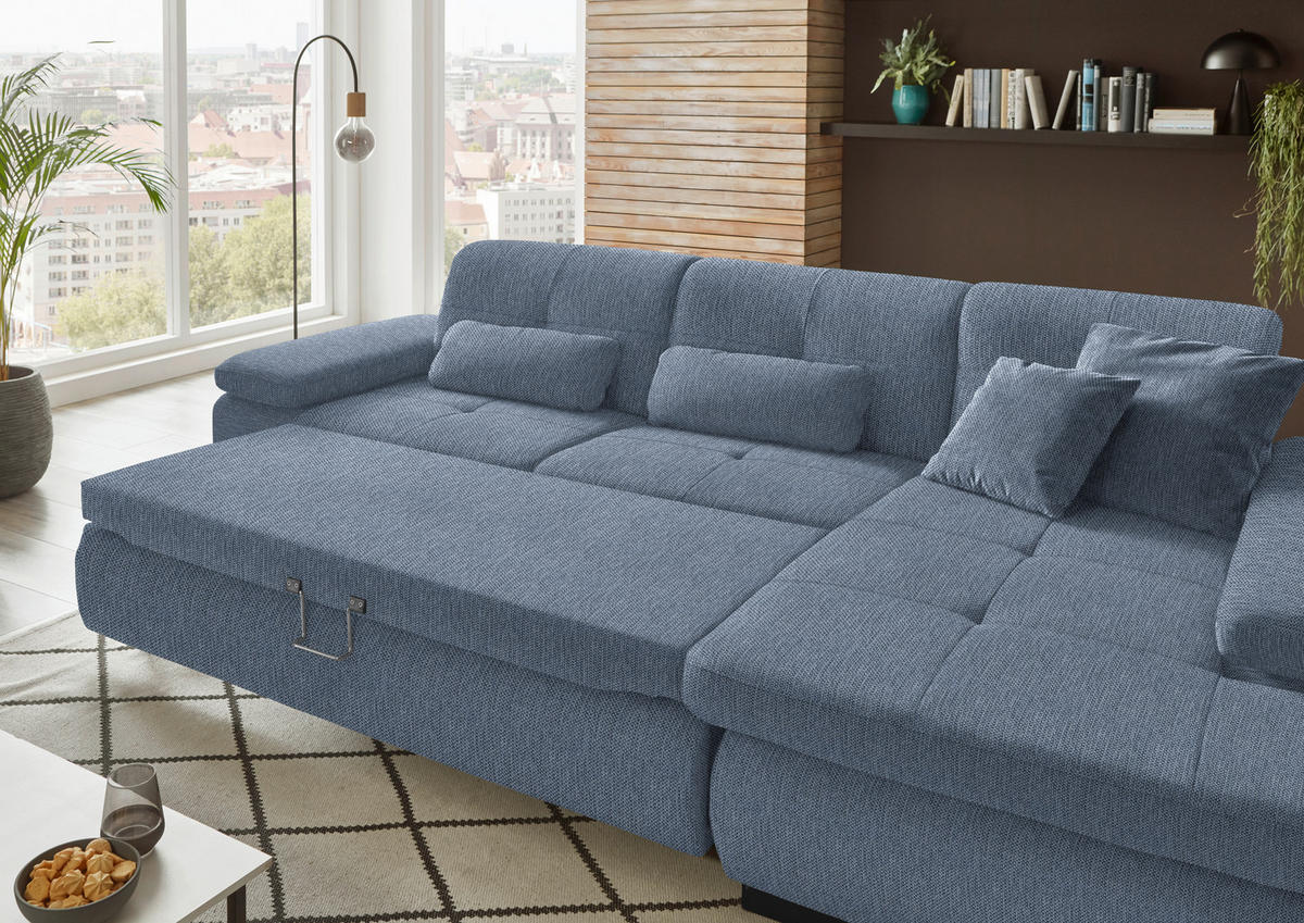 ECKSOFA in Flachgewebe Blau  - Blau/Schwarz, Design, Textil/Metall (297/174cm) - Beldomo Style