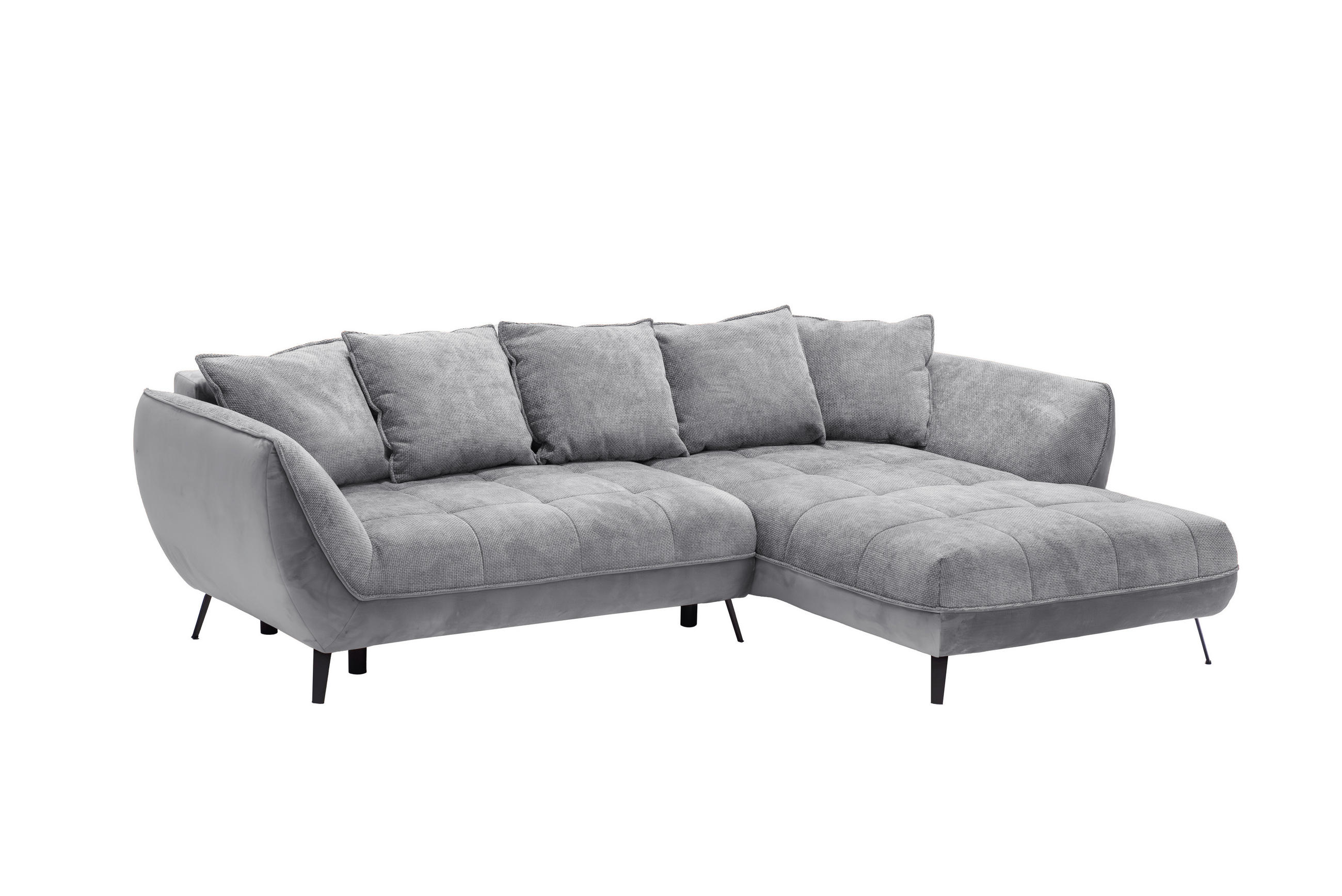 ECKSOFA in Struktur Grau, Hellgrau  - Hellgrau/Schwarz, Design, Textil/Metall (282/187cm) - Livetastic