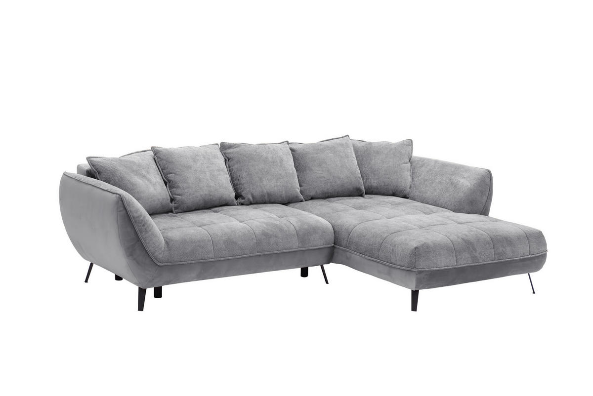 ECKSOFA in Struktur Grau, Hellgrau  282/187 cm  - Hellgrau/Schwarz, Design, Textil/Metall (282/187cm) - Livetastic