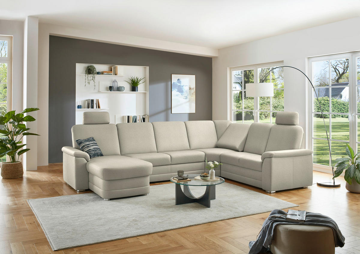 WOHNLANDSCHAFT  in Chenille Silberfarben  - Silberfarben/Alufarben, KONVENTIONELL, Holz/Textil (160/329/235cm) - Beldomo Comfort