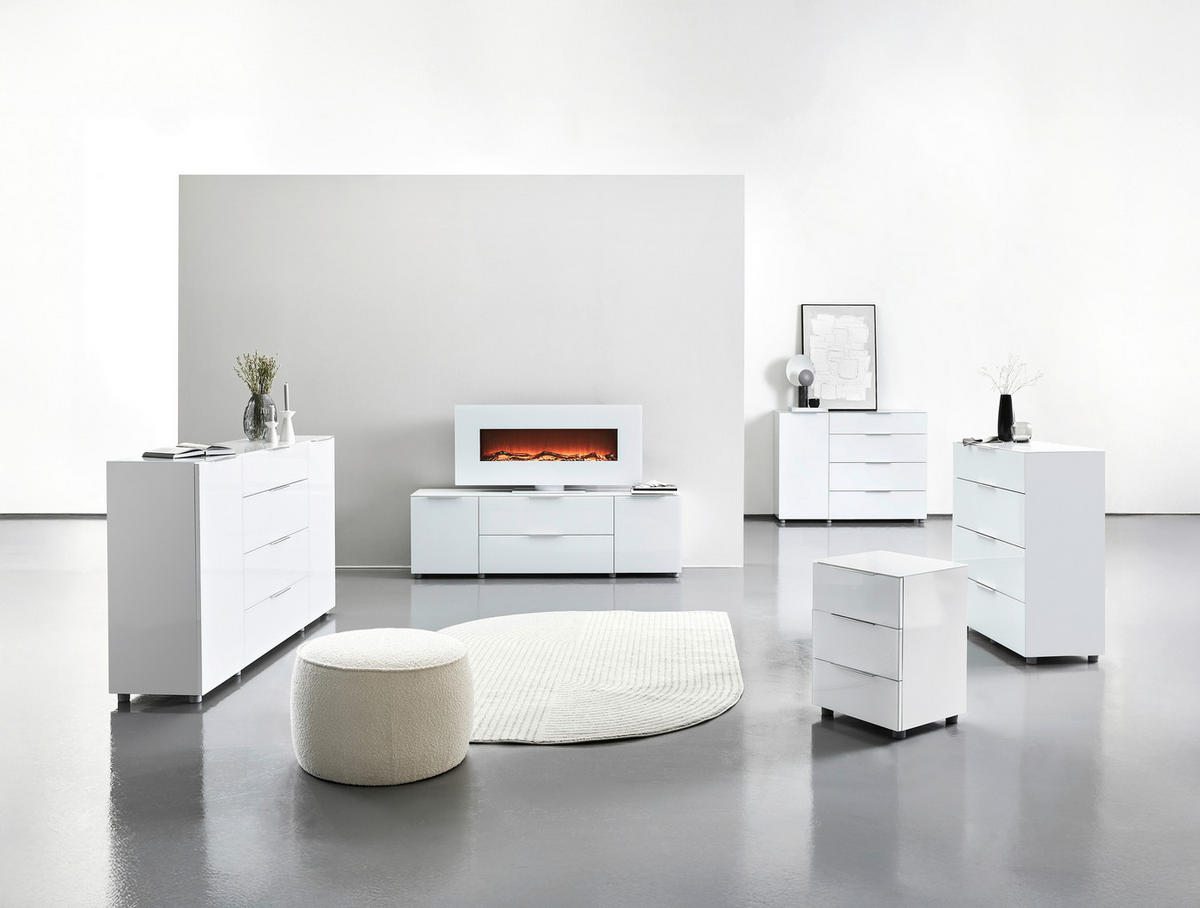 SIDEBOARD 181/101/40 cm  in Weiss Hochglanz  - Weiss Hochglanz/Chromfarben, Basics, Glas/Holzwerkstoff (181/101/40cm) - Voleo