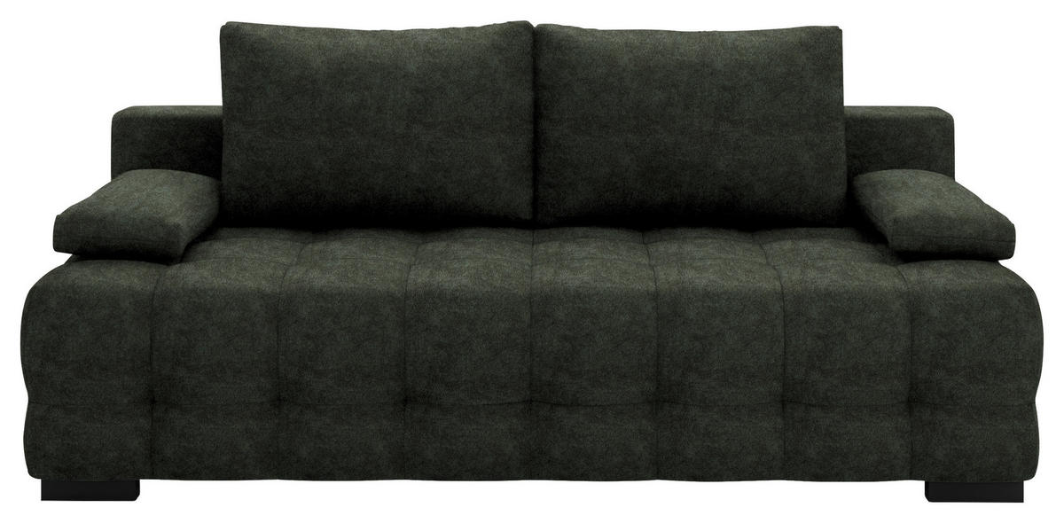 SCHLAFSOFA in Velours Dunkelgrün  - Dunkelgrün/Schwarz, KONVENTIONELL, Kunststoff/Textil (209/96/100cm) - Stylife