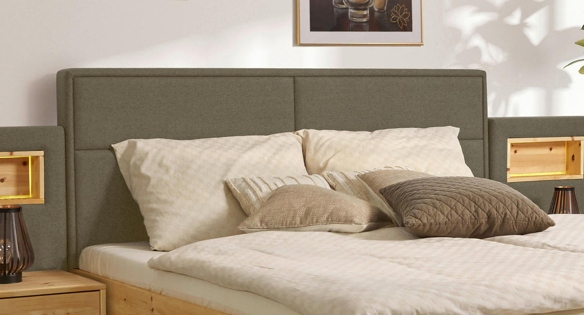BETT 200/200 cm  Zirbelkieferfarben, Dunkelgrün   - Dunkelgrün/Zirbelkieferfarben, Natur, Holz/Textil (200/200cm) - Valnatura