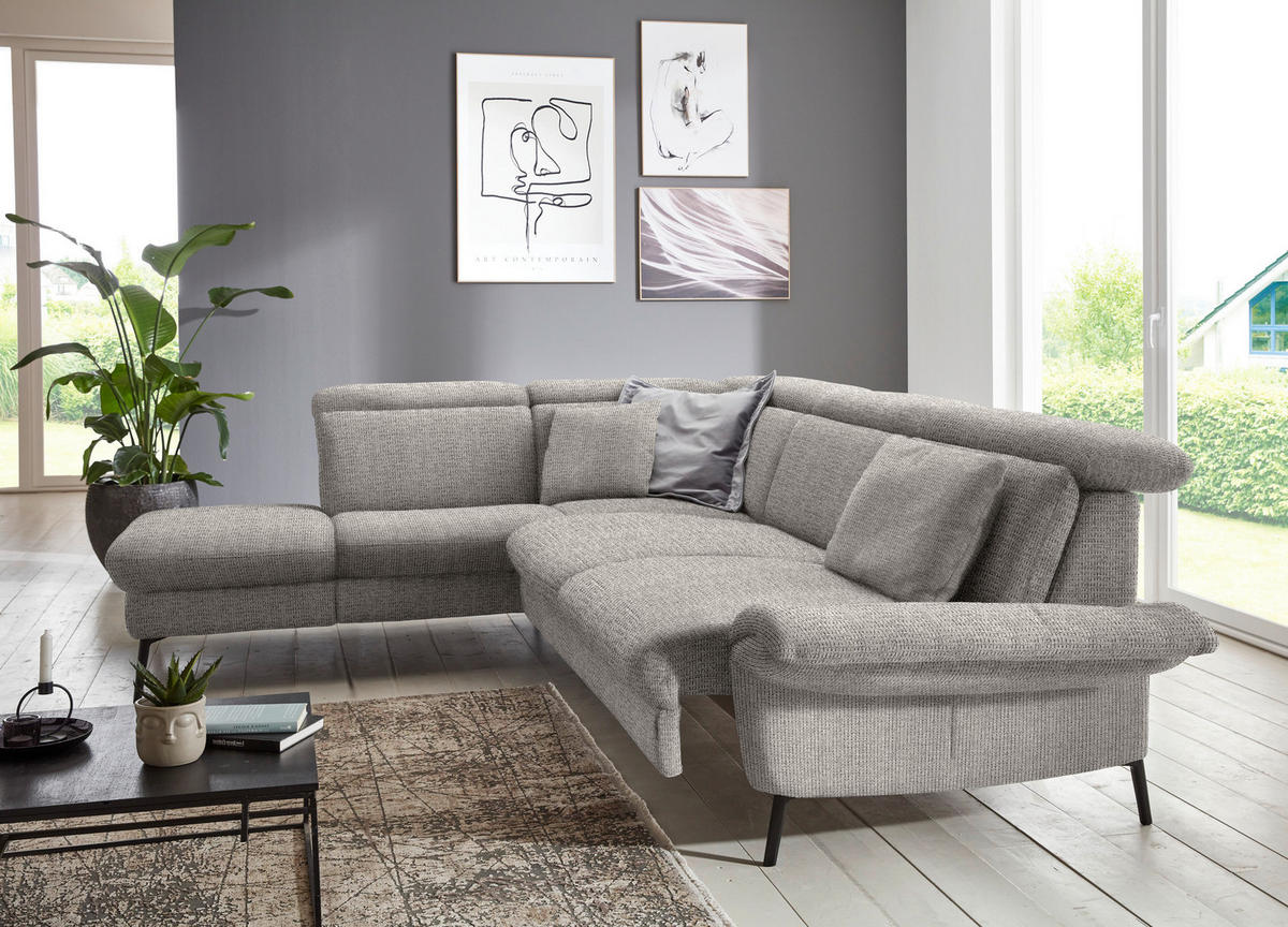 ECKSOFA in Struktur Hellgrau  - Hellgrau/Schwarz, Modern, Textil/Metall (235/275cm) - Cantus