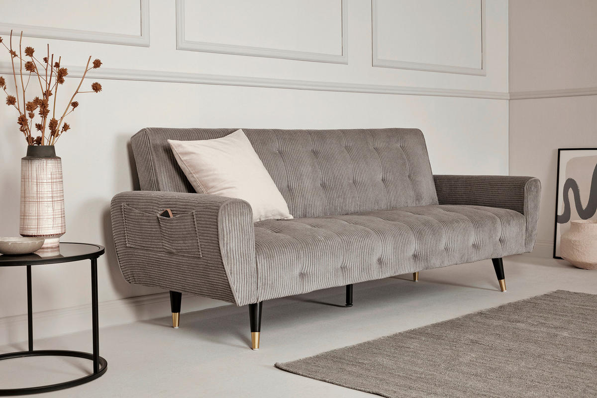 SCHLAFSOFA Cord Grau  - Goldfarben/Schwarz, MODERN, Holz/Textil (213/83/83cm) - Livetastic