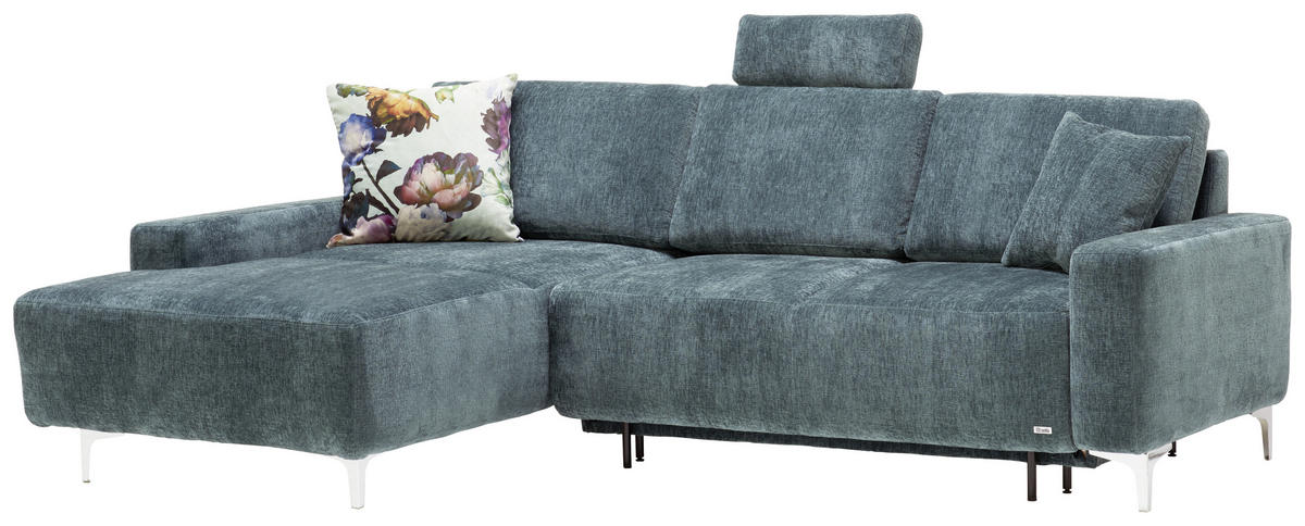 ECKSOFA Dunkelblau Flachgewebe  - Alufarben/Dunkelblau, Design, Textil/Metall (160/248cm) - Sedda
