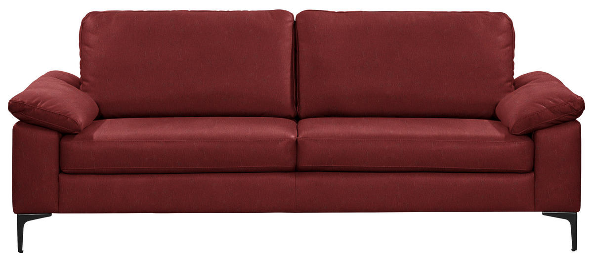 2,5-SITZER  in Echtleder Rot   - Rot/Schwarz, Design, Leder/Metall (204/83/97cm) - Schöner Wohnen