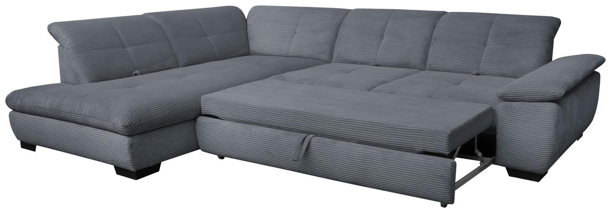 ECKSOFA in Cord Grau  - Schwarz/Grau, Design, Textil/Metall (242/313cm) - Xora