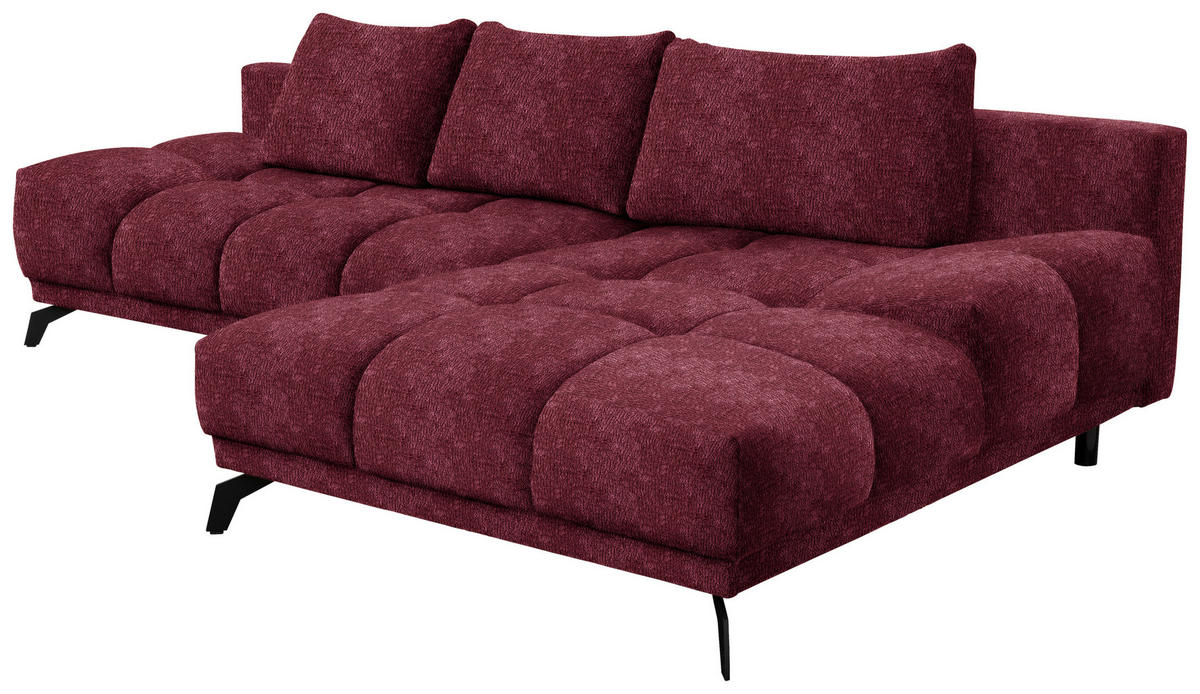 ECKSOFA in Chenille Dunkelrot  - Schwarz/Dunkelrot, Modern, Textil/Metall (290/182cm) - Hom`in