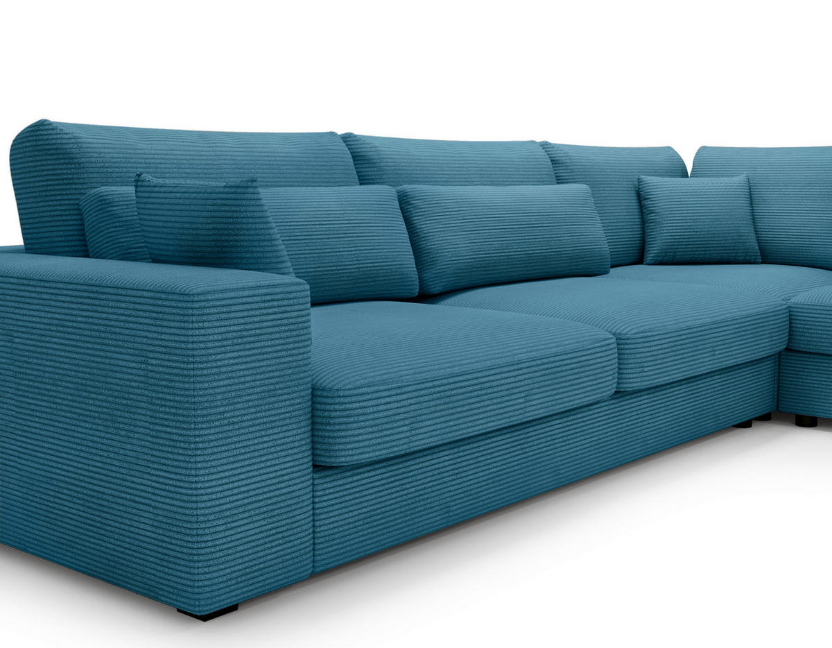 ECKSOFA in Cord Blau  - Blau/Schwarz, Konventionell, Kunststoff/Textil (314/250cm) - Carryhome
