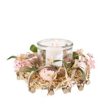 TEELICHTGLAS  - Pink/Grün, LIFESTYLE, Glas/Naturmaterialien (20/12cm)