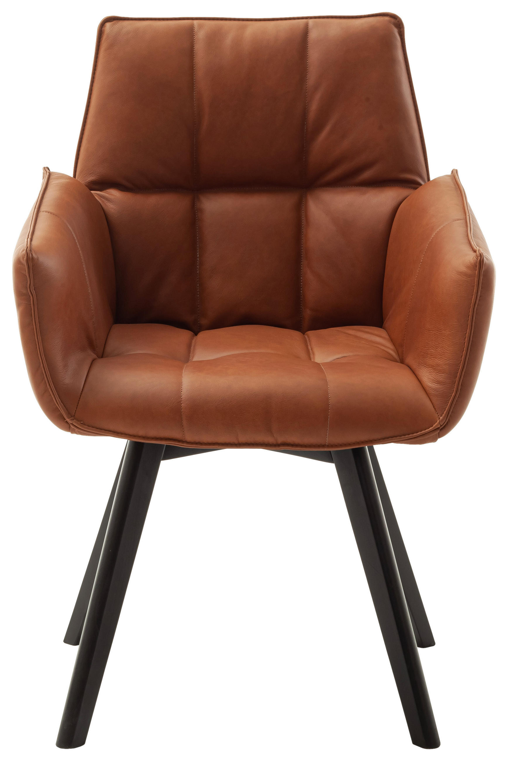 ARMLEHNSTUHL  in Echtleder naturbelassen  - Cognac/Schwarz, KONVENTIONELL, Leder/Holz (61/87/63cm) - Linea Natura