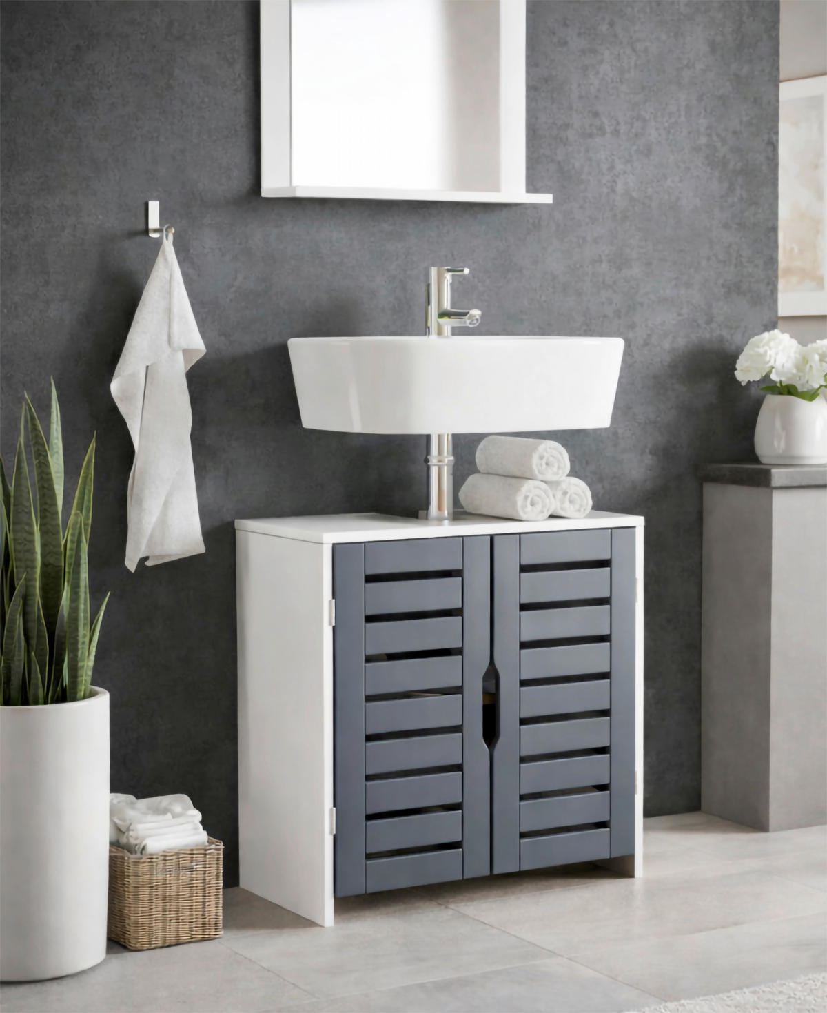 TVÄTTSTÄLLSUNDERSKÅP 60/60/29 cm  - vit/antracit, Trend, trämaterial (60/60/29cm) - MID.YOU