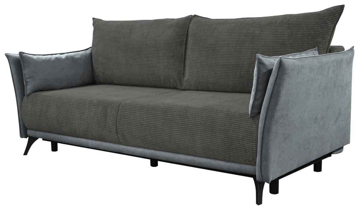 SCHLAFSOFA  mit Liegefunktion, Rücken echt Cord, Flachgewebe Grau  - Schwarz/Grau, KONVENTIONELL, Textil/Metall (223/72/100cm) - Carryhome