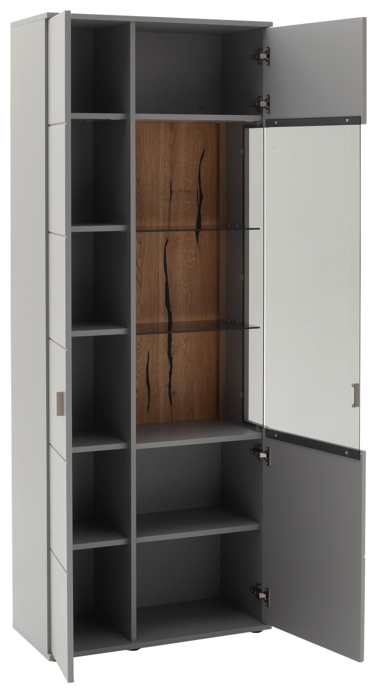 VITRIN furnérozott szürke, tölgyfa  - fekete/tölgyfa, Design, műanyag/faalapú anyag (80/207/38cm) - MID.YOU